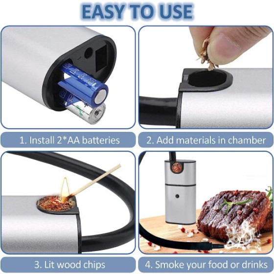 Alat Pengasap Makanan Dingin BBQ Alat Pengasap Mini Genggam Portabel dengan Serpihan Kayu untuk Daging, Steak, Keju, Salmon, Sosis